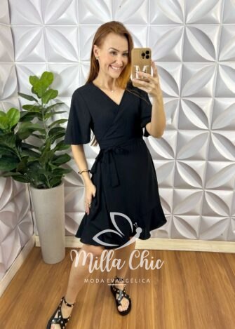 Vestido Envelope Abigail Liso - Preto - Milla Chic