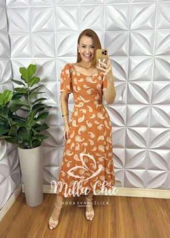 Vestido Geórgia Viscolinho Estampado - Marrom - Milla Chic