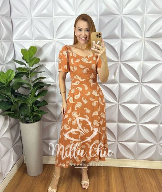 Vestido Geórgia Viscolinho Estampado - Marrom - Milla Chic