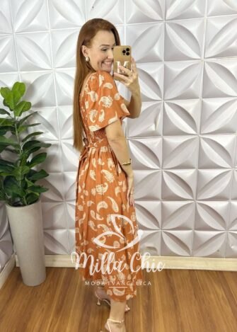 Vestido Geórgia Viscolinho Estampado - Marrom - Milla Chic