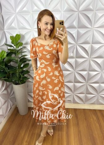 Vestido Geórgia Viscolinho Estampado - Marrom - Milla Chic