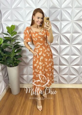 Vestido Geórgia Viscolinho Estampado - Marrom - Milla Chic
