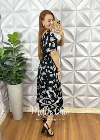 Milla Chic - millachic com br vestido georgia viscolinho estampado preto 1 Vestido Geórgia Viscolinho Estampado - Preto - Milla Chic