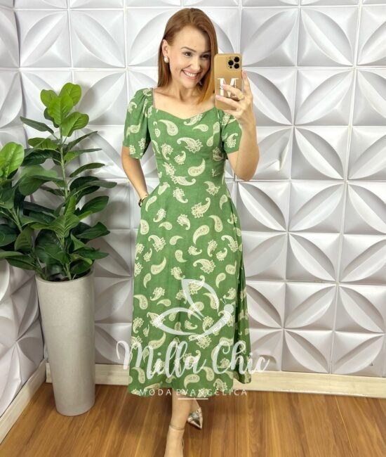 Vestido Geórgia Viscolinho Estampado - Verde - Milla Chic