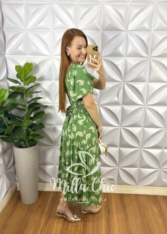 Milla Chic - millachic com br vestido georgia viscolinho estampado verde 1 Vestido Geórgia Viscolinho Estampado - Verde - Milla Chic