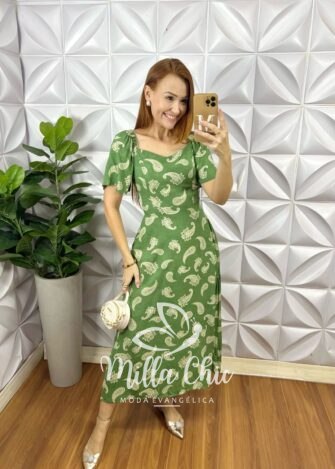 Milla Chic - millachic com br vestido georgia viscolinho estampado verde 2 Vestido Geórgia Viscolinho Estampado - Verde - Milla Chic