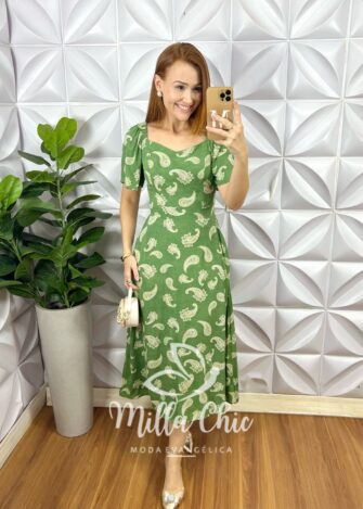 Vestido Geórgia Viscolinho Estampado - Verde - Milla Chic
