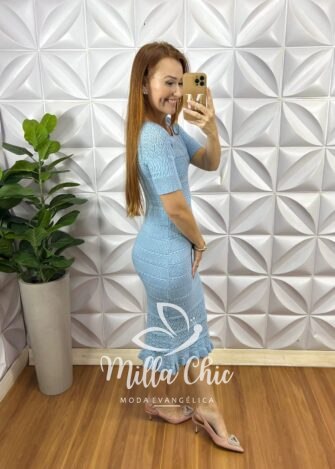 Vestido Jade Em Tricot - Azul - Milla Chic