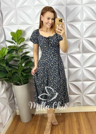 Vestido Lia Camponesa - Azul Marinho - Milla Chic