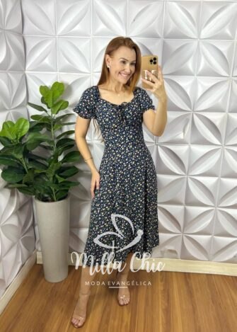 Vestido Lia Camponesa - Azul Marinho - Milla Chic