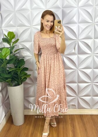 Vestido Lírio Viscolinho Estampado - Rosa - Milla Chic