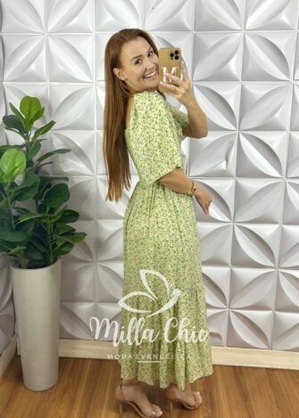 Milla Chic - millachic com br vestido lirio viscolinho estampado verde 1 Vestido Lírio Viscolinho Estampado - Verde - Milla Chic