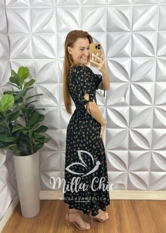 Milla Chic - millachic com br vestido liz viscolinho estampado 1 Vestido Liz Viscolinho Estampado - Preto - Milla Chic