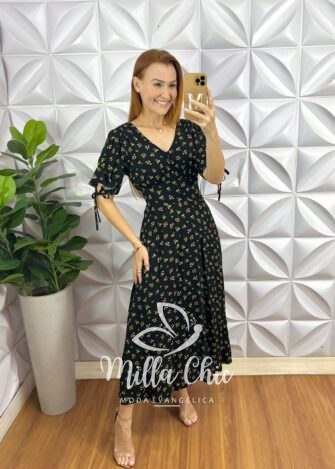 Milla Chic - millachic com br vestido liz viscolinho estampado Vestido Liz Viscolinho Estampado - Preto - Milla Chic