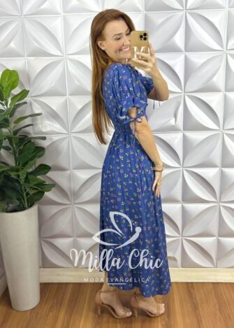 Milla Chic - millachic com br vestido liz viscolinho estampado azul 1 Vestido Liz Viscolinho Estampado - Azul - Milla Chic