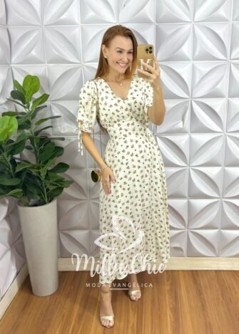Vestido Liz Viscolinho Estampado - Branco - Milla Chic