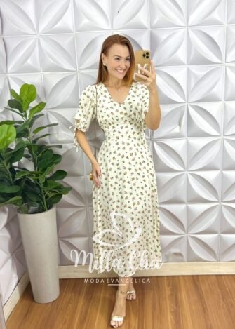 Vestido Liz Viscolinho Estampado - Branco - Milla Chic