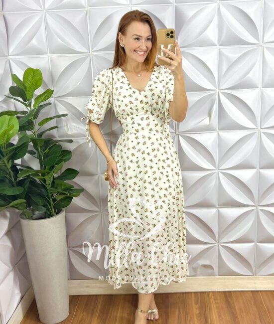 Vestido Liz Viscolinho Estampado - Branco - Milla Chic