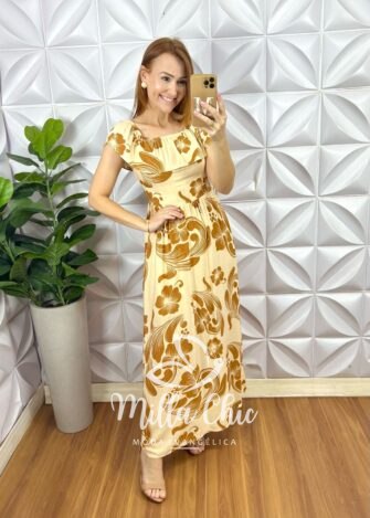 Milla Chic - millachic com br vestido longo ruth em viscolinho estampado areia 2 Vestido longo Ruth em Viscolinho Estampado - Areia - Milla Chic