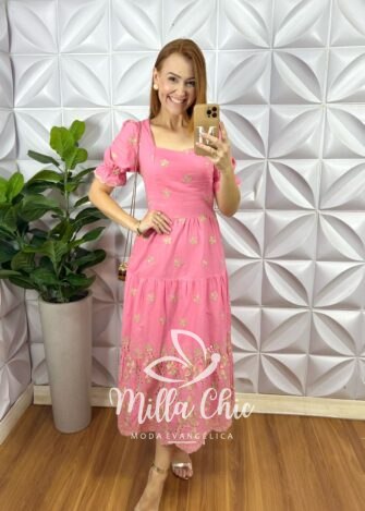 Vestido Lonice Em Lesie De Algodão Bordada - Milla Chic