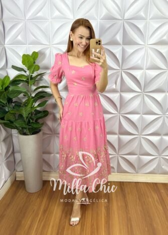Vestido Lonice Em Lesie De Algodão Bordada - Milla Chic