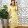 Milla Chic - millachic com br vestido midian viscose devore manteiga Vestido Midian Viscose Devorê - Amarelo - Milla Chic