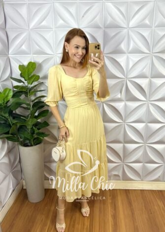 Vestido Midian Viscose Devorê - Amarelo - Milla Chic