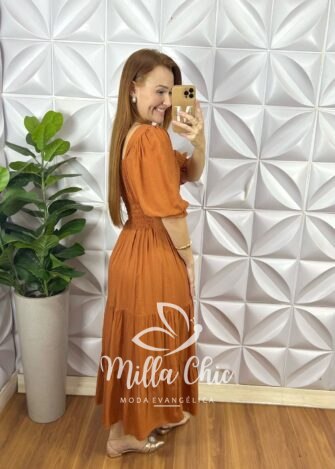 Vestido Midian Viscose Devorê - Marrom - Milla Chic