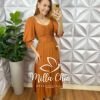 Vestido Midian Viscose Devorê - Marrom - Milla Chic