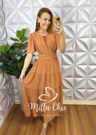 Vestido Ninive Em Chiffon - Marrom - Milla Chic