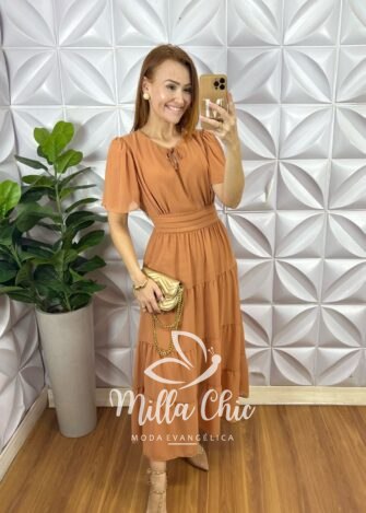 Vestido Ninive Em Chiffon - Marrom - Milla Chic