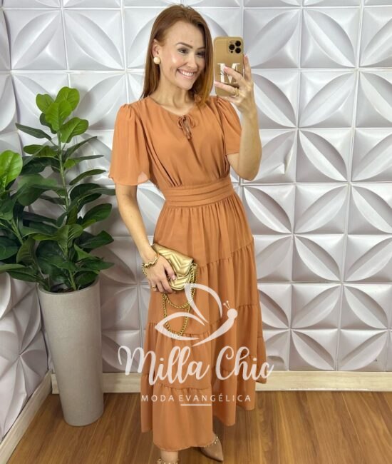 Vestido Ninive Em Chiffon - Marrom - Milla Chic