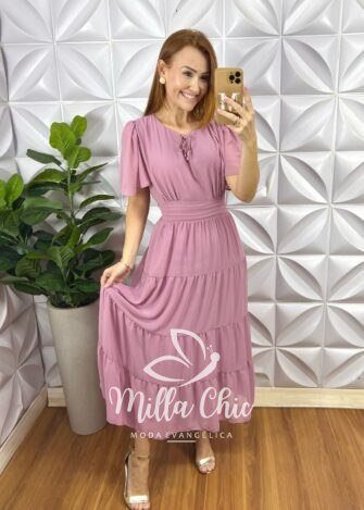 Milla Chic - millachic com br vestido ninive em chiffon rose 3 Vestido Ninive Em Chiffon - Rosé - Milla Chic