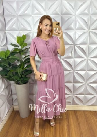 Vestido Ninive Em Chiffon - Rosé - Milla Chic