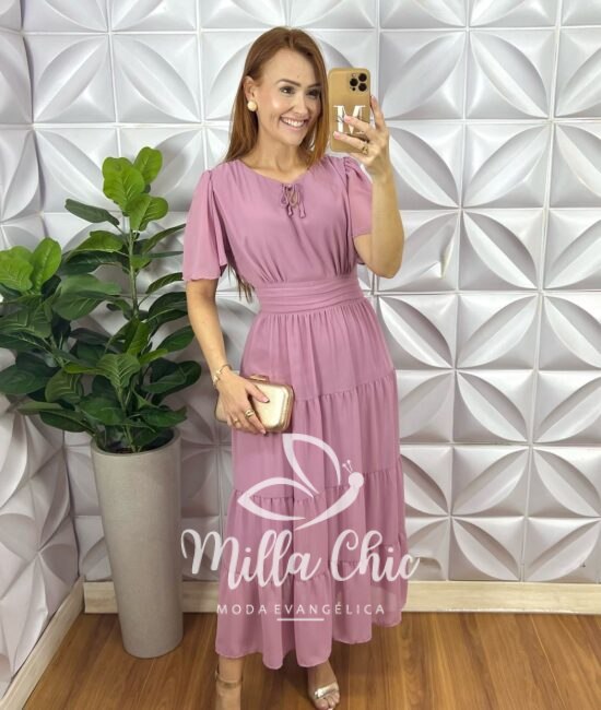 Vestido Ninive Em Chiffon - Rosé - Milla Chic