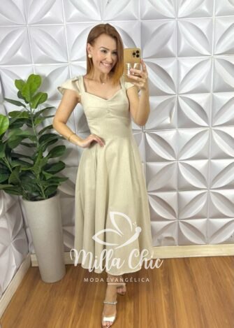 Vestido Paris Em Linho - Areia - Milla Chic
