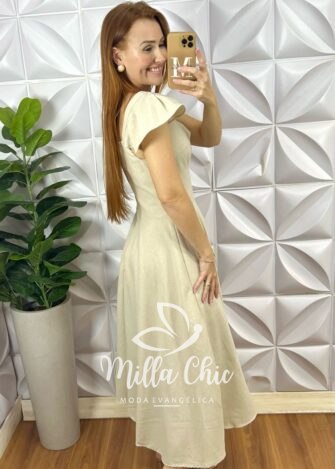 Vestido Paris Em Linho - Areia - Milla Chic