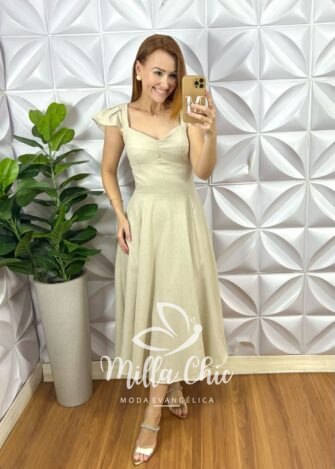 Vestido Paris Em Linho - Areia - Milla Chic