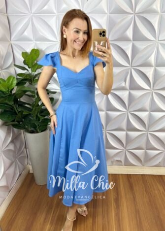 Vestido Paris Em Linho - Azul - Milla Chic
