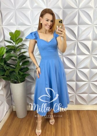 Milla Chic - millachic com br vestido paris em linho azul 3 Vestido Paris Em Linho - Azul - Milla Chic
