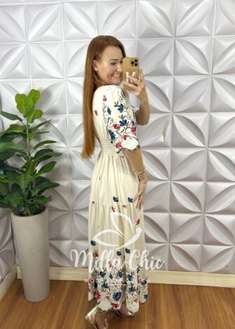 Vestido Rebeca Em Linho Bordado - Milla Chic