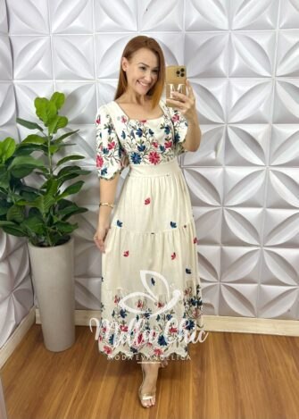 Vestido Rebeca Em Linho Bordado - Milla Chic