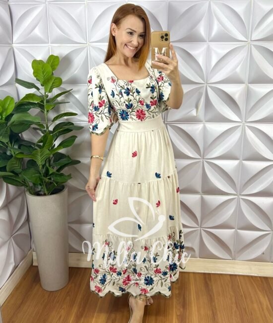 Vestido Rebeca Em Linho Bordado - Milla Chic