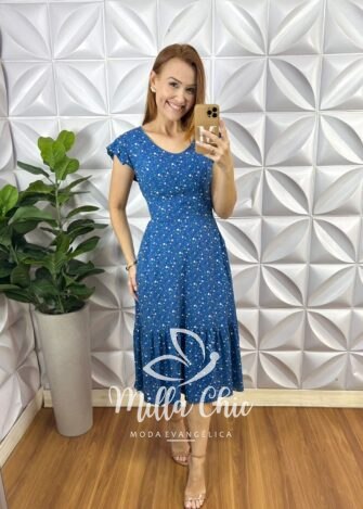 Vestido Safira Viscolinho - Azul Florido - Milla Chic