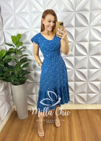 Vestido Safira Viscolinho - Azul Florido - Milla Chic