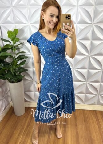 Vestido Safira Viscolinho - Azul Florido - Milla Chic