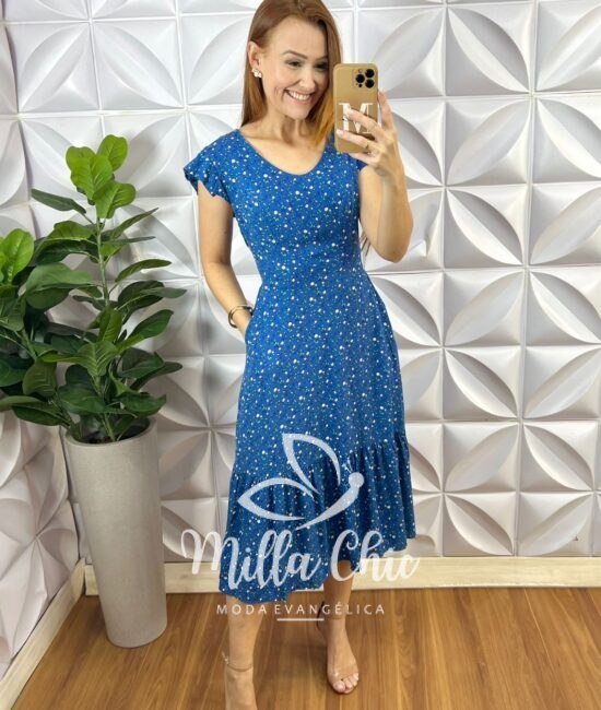 Vestido Safira Viscolinho - Azul Florido - Milla Chic