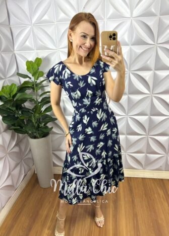 Vestido Safira Viscolinho - Azul Marinho - Milla Chic