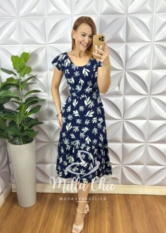 Vestido Safira Viscolinho - Azul Marinho - Milla Chic