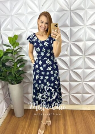 Vestido Safira Viscolinho - Azul Marinho - Milla Chic